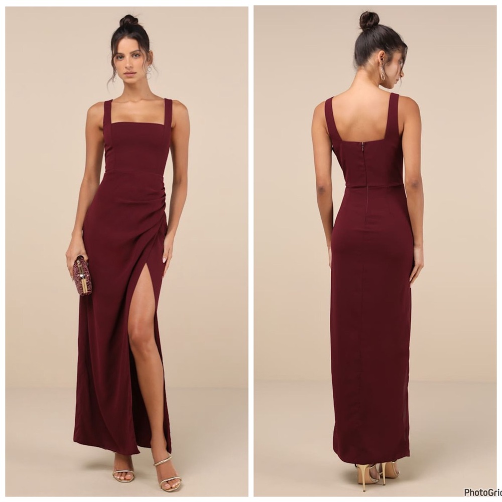 NWOT Lulu’s Burgundy Wine Red Ruched Maxi Dress $99 Sz Medium